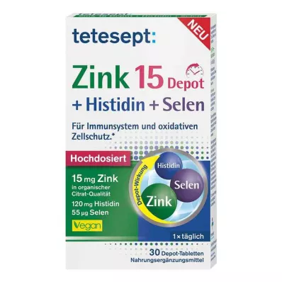 TETESEPT Zink 15 Depot+Histidine+Selen Comprimés pelliculés, 30 Comprimés