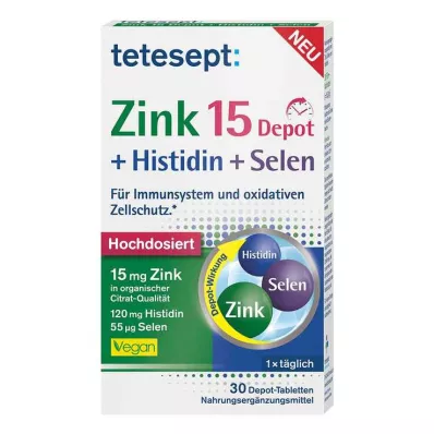 Tetesept Zinc 15 Depot + Histidine + Comprimés pelliculés de sélénium, 30 pc Tetesept Zinc 15 Depot + Histidine + Comprimés pelliculés de sélénium, 30 pc