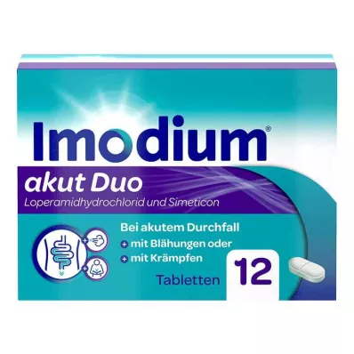 Duo aigu Imodium - pour diarrhée aiguë avec flatulences, 12 pcs