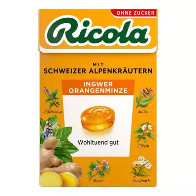 Ricola sans sucre boîte de bonbons gingembre orange menthe, 50 g
