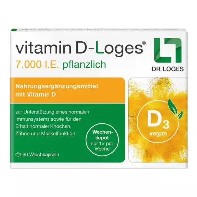 Vitamine D-Loges Dépôt hebdomadaire à base de plantes de 7 000 UI, 60 pièces Vitamine D-Loges Dépôt hebdomadaire à base de plantes de 7 000 UI, 60 pièces