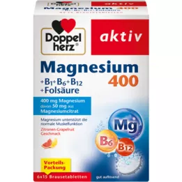 DOPPELHERZ Magnésium 400+B1+B6+B12+Acide folique BTA, 6X15 pcs