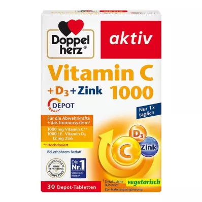 Doppelherz Vitamine C 1000 + D3 + Comprimés de dépôt de zinc, 30 pc