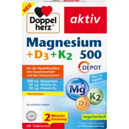 DOPPELHERZ Magnésium 500+D3+K2 en comprimés à libération prolongée, 60 comprimés