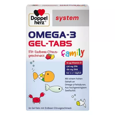 Doppelherz Omega-3 Gel-Tabs Famille Fraise Système dagrumes, 60 pc