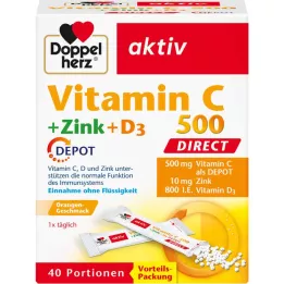 DOPPELHERZ Dépôt de vitamine C 500+zinc+D3 DIRECT Pel. 40 pcs