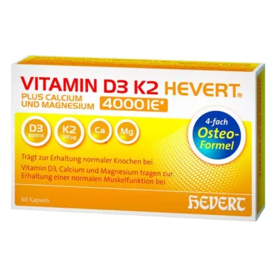 VITAMIN D3 K2 Hevert plus Ca Mg 4000 IE/2 gélules, 60 pc